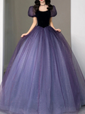 Purple tulle sequin long prom dress, purple evening dress   cg24995