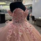 Pink Lace Long Prom Dresses Ball Gown Sweet 16 Dresses