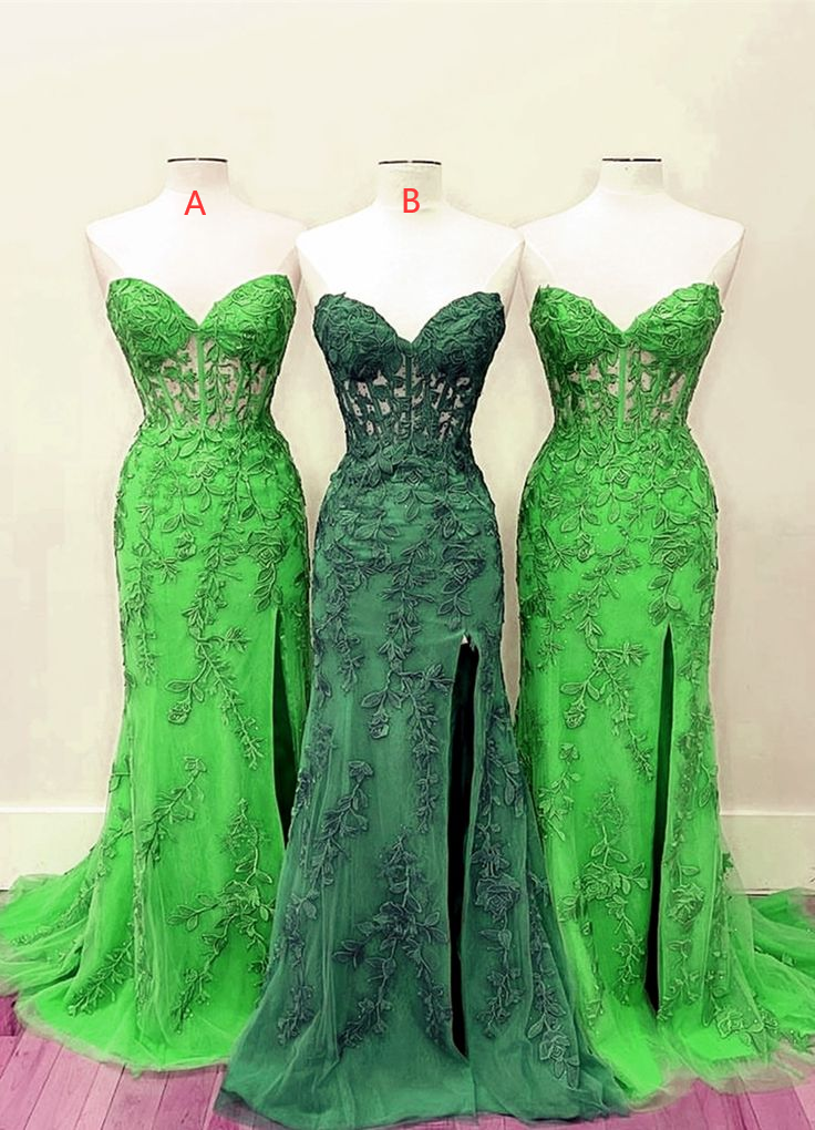 Elegant Green Lace Dress Long Mermaid Strapless Gown With Corset Top