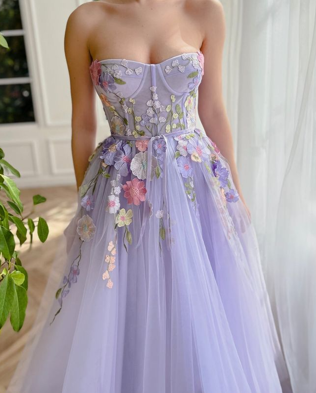 Lavender Floral Gown long prom dresses evening dresses party dresses formal dress