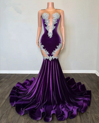 New Purple Mermaid Evening Dress With Lace Elegant Fishtail Black Girls Prom Dress Plus Size Formal Occasion Party Gowns Y6581