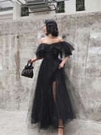 Black Tulle Long Prom Dress, Formal Dress Black Graduation Dresses Y513