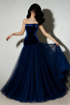 Elegant Strapless Mermaid Burgundy Tulle Long Prom Dress 20th Birthday Party Dress SP1671