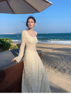 Charming Yellow Lace Mermaid Long Party Dress Birthday Prom Dress SP1976