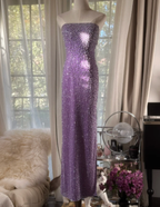 Glamorous Strapless Purple Chiffon Beaded Sheath Slit Prom Dress Long Party Gown
