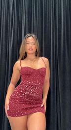 Sparkly Spaghetti Straps Burgundy Satin Beaded Sheath Cocktail Dress Formal Homecoming Dress Y9526