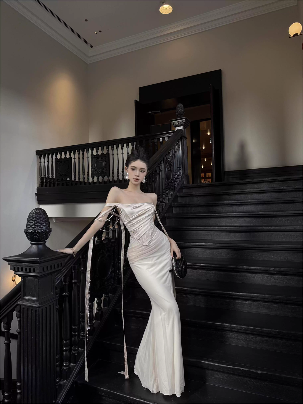 Classy Off The Shoulder Creamy Apricot Satin Tulle Pleated Mermaid Long Wedding Guest Dress Sexy Evening Dress SP2023