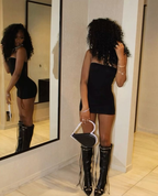 Sexy Black Sheath Short Homecoming Dress Strapless Mini Cocktail Dress Party Dress Y9042