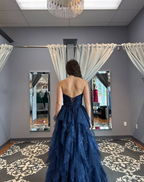 Sparkly Tulle Sequins Evening Dress,Navy Blue A Line Prom Dress Y8146