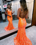 Orange Backless Prom Dress, Orange Mermaid Prom Gown Y2247