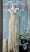 Elegant Apricot Chiffon Sequin Beaded Long Mermaid Evening Dress Party Gowns