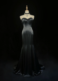 Fashion Sweetheart Neck Black Satin Beaded Mermaid Long Evening Dress Formal Wedding Guest Dress SP1959