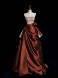 Vintage Strapless Satin Beaded A Line Evening Dress Prom Gown