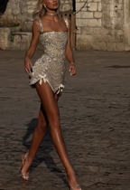 Gorgeous Tulle Beaded Sheath Short Cocktail Dress Formal Graduation Homecoming Dress Y9484