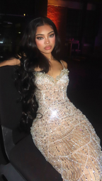 Gorgeous Spaghetti Straps Champagne Sequin Beaded Mermaid Prom Dress Long Evening Gown