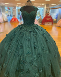 Green Princess Ball Gown Quinceanera Dresses Sweet 15 Party 3D Flowers Lace Applique Crystal Beads Sequin Birthday Gowns Y606
