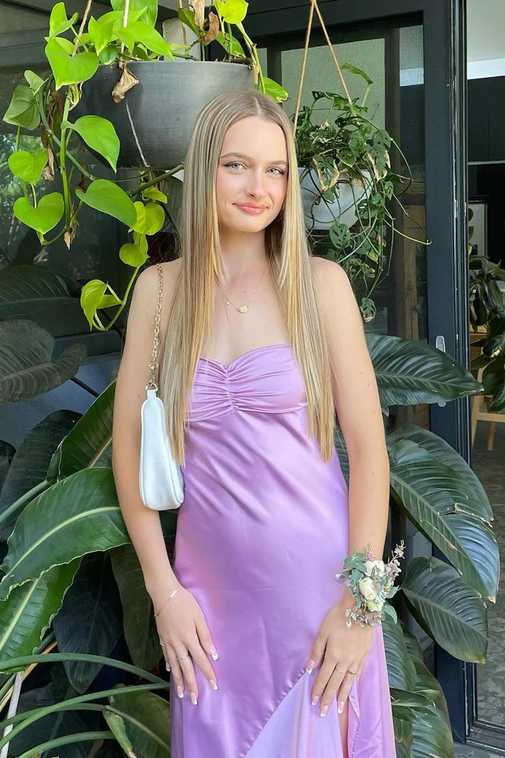 Charming Hot Pink Satin A Line Evening Dress Long Prom Party Gown  cc1822