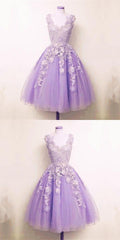 Fetching Appliques Homecoming Dress Lilac Tulle Lace Appliques A-line Short Homecoming Dress S10571