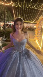 Glitter Spaghetti Straps Blue Tulle Sequin Beaded Ball Gown Formal Birthday Quinceanera Dress
