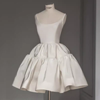 Simple Ball Gown Straps Satin White Short 16th Birthday Dresses