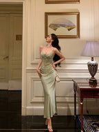 Sexy Sheath Spaghetti Straps Green Prom Dresses Birthday Outfits Evening Gown