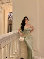 Sexy Sheath Spaghetti Straps Green Prom Dresses Birthday Outfits Evening Gown