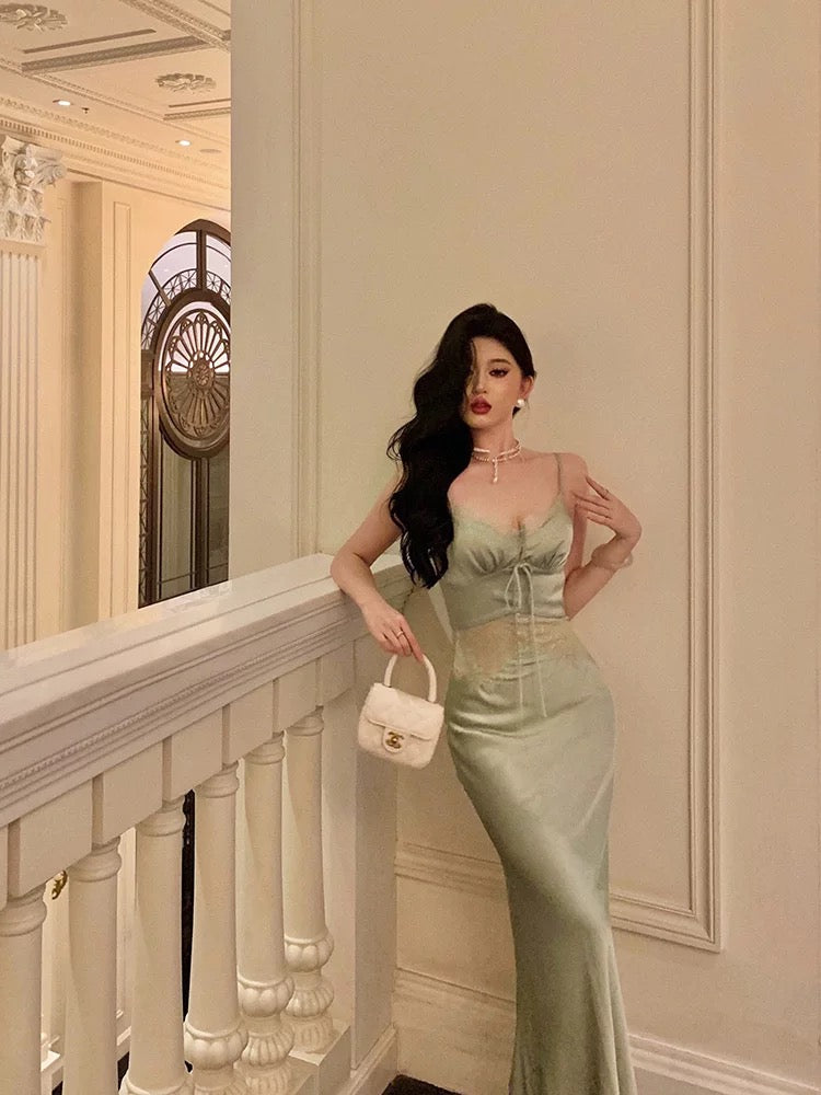 Sexy Sheath Spaghetti Straps Green Prom Dresses Birthday Outfits Evening Gown
