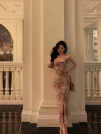 Classy Mermaid Spaghetti Straps Floral Prom Dresses Birthday Outfits Evening Gown