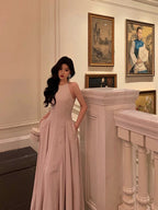Classy A Line Scoop Neckline Long Light Pink Prom Dresses Birthday Outfits Evening Gown