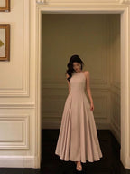 Classy A Line Scoop Neckline Long Light Pink Prom Dresses Birthday Outfits Evening Gown
