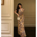 Sexy French Sheath V Neckline Floral Long Prom Dresses Birthday Outfits Evening Gown