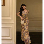 Sexy French Sheath V Neckline Floral Long Prom Dresses Birthday Outfits Evening Gown