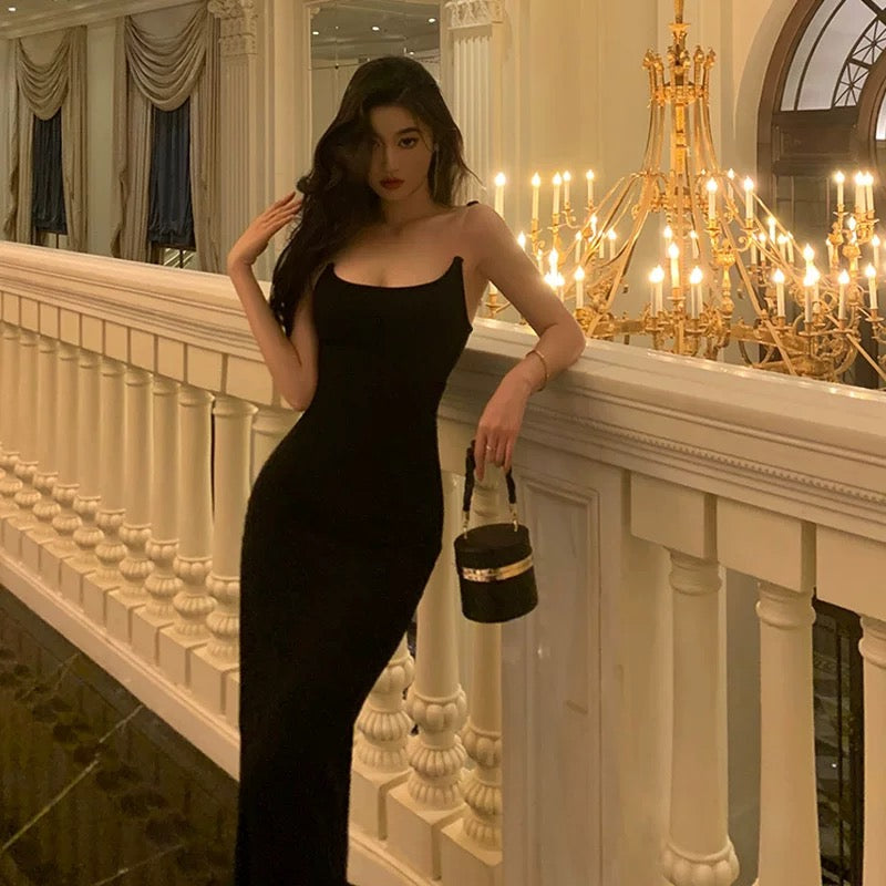 Sexy Sheath Spaghetti Straps Black Prom Dresses Birthday Outfits Evening Gown