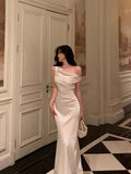 Sexy French Sheath One Shoulder White Prom Dresses Birthday Outfits Evening Gown