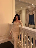 Sexy French Sheath Square Neckline White Prom Dresses Birthday Outfits Evening Gown