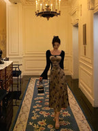 Sexy French A Line Square Neckline Velvet Black Prom Dresses Birthday Outfits Evening Gown