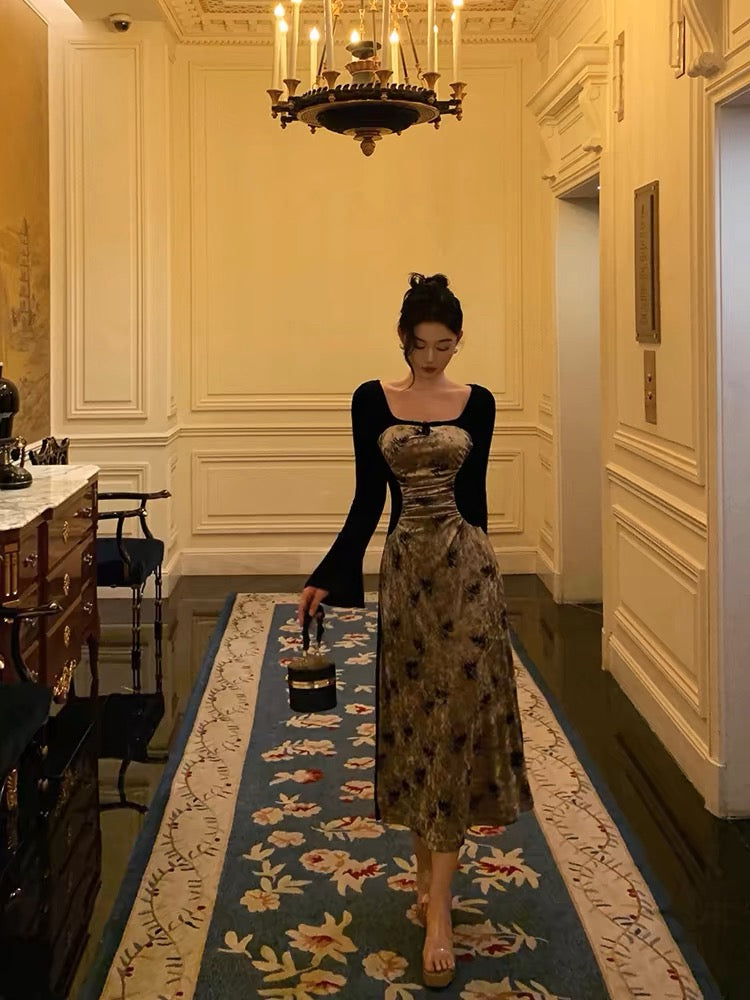 Sexy French A Line Square Neckline Velvet Black Prom Dresses Birthday Outfits Evening Gown