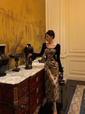 Sexy French A Line Square Neckline Velvet Black Prom Dresses Birthday Outfits Evening Gown