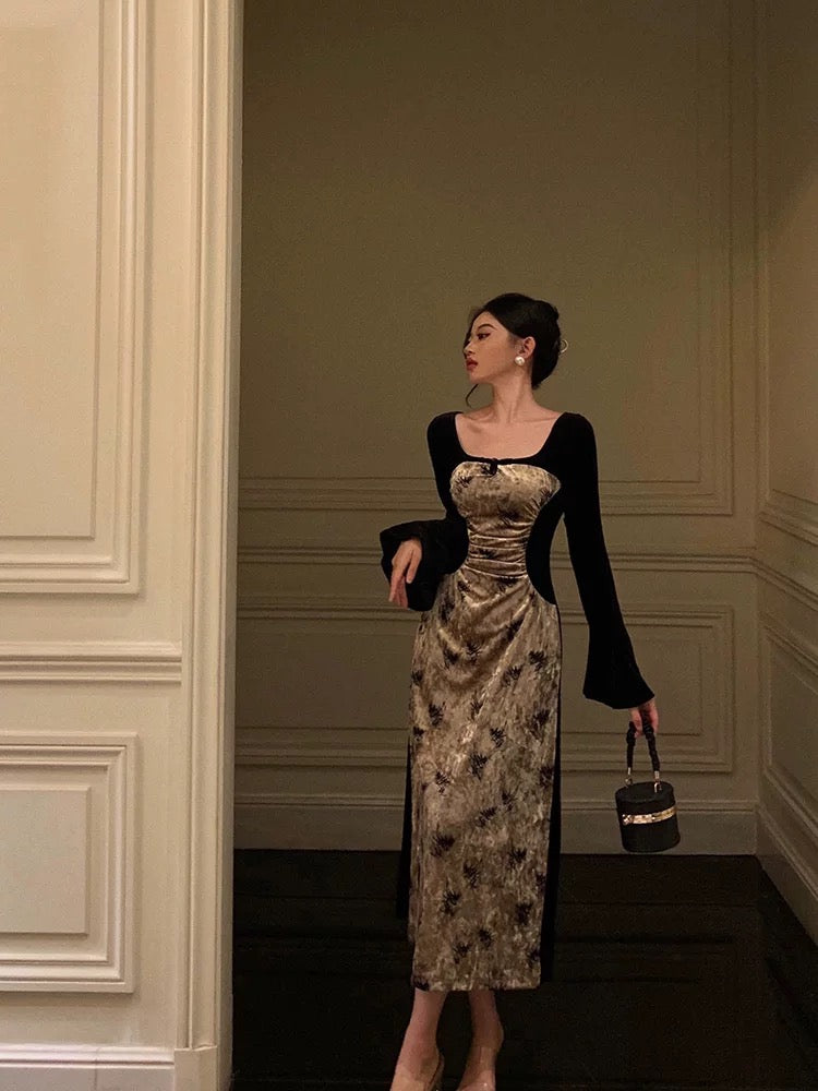 Sexy French A Line Square Neckline Velvet Black Prom Dresses Birthday Outfits Evening Gown