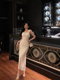 Sexy French Mermaid Square Neckline Lace White Prom Dresses Birthday Outfits Evening Gown