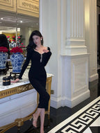 Classy Sheath Black Prom Dresses Birthday Outfits Evening Gown