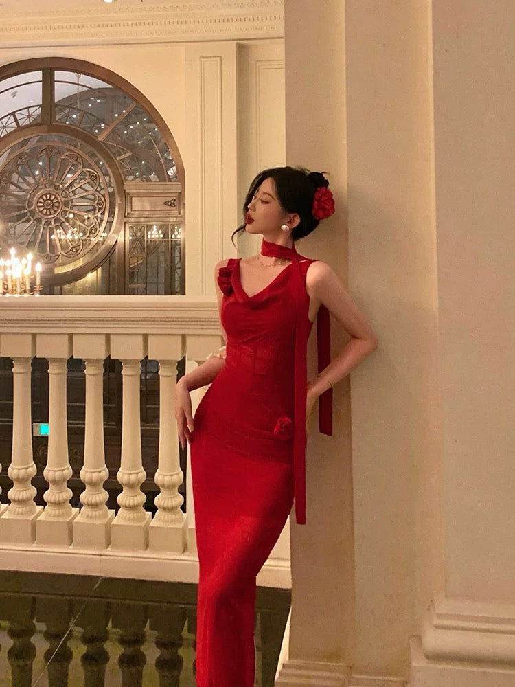 Classy Sheath Spaghetti Straps Red Prom Dresses Birthday Outfits Evening Gown