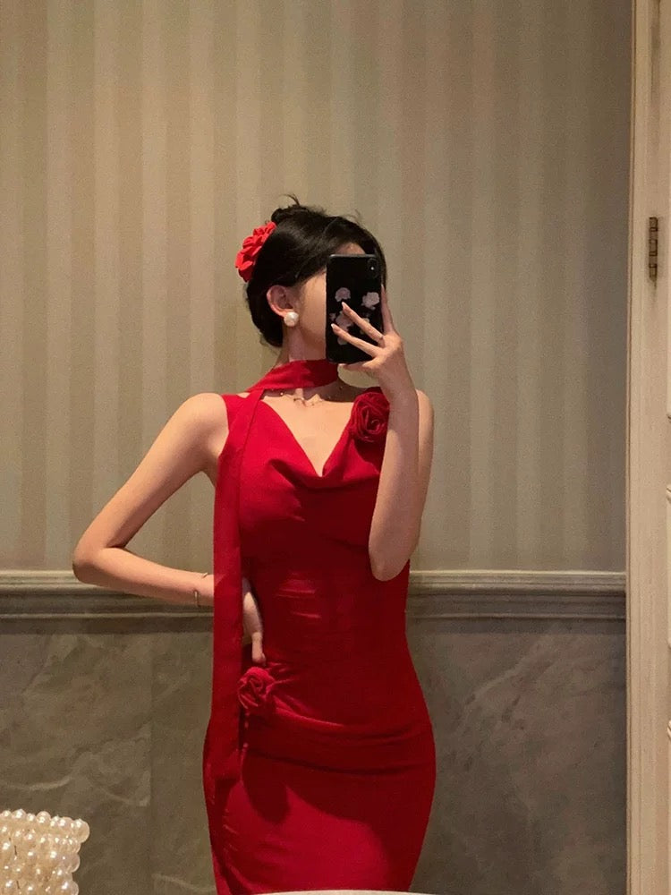 Classy Sheath Spaghetti Straps Red Prom Dresses Birthday Outfits Evening Gown