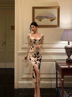 Classy Sheath Sweetheart Floral Satin Prom Dresses Birthday Outfits Evening Gown