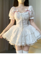 Chic Ball Gown Short Sleeves White Lace Lolita Dresses Party Dress Birthday Outfits