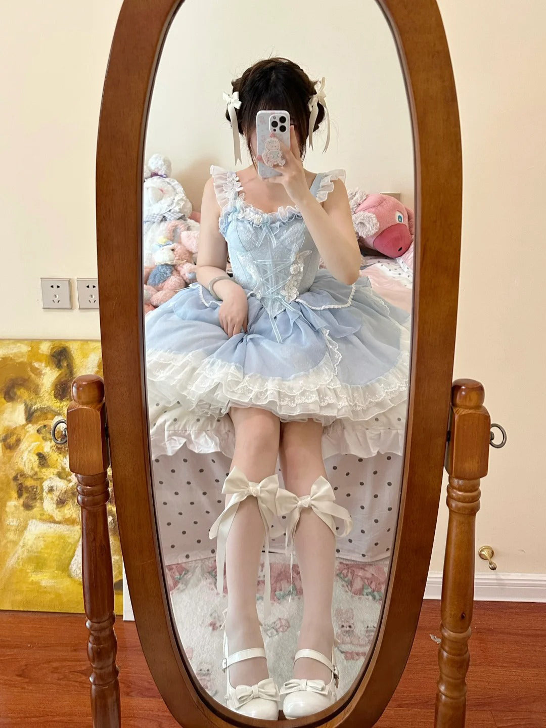 French Ball Gown 2 Pieces Top And Skirt Short Blue Lolita Dresses Party Dress Birthday Outfits