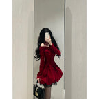 Chic Ball Gown Long Sleeves Red Velvet Party Dress Birthday Dresses Birthday Outfits