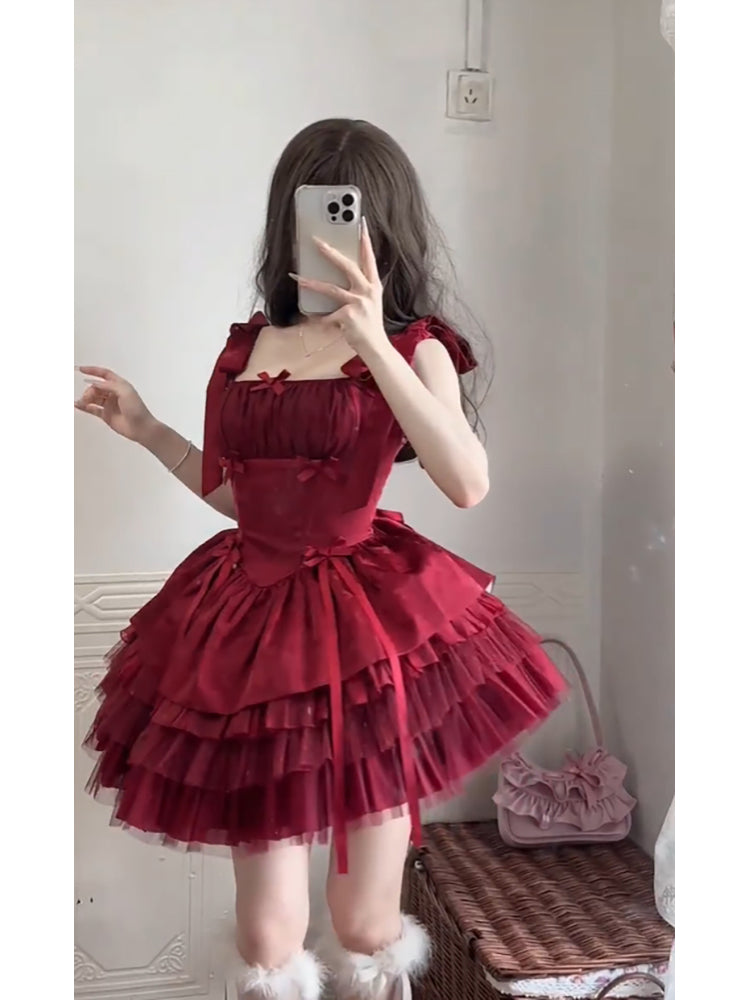 Sexy French Ball Gown Spaghetti Straps Holiday Dress Burgundy Birthday Dresses Birthday Outfits