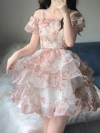 Sexy French Ball Gown Straps Holiday Dress Floral Pink Birthday Dresses Birthday Outfits