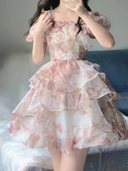 Sexy French Ball Gown Straps Holiday Dress Floral Pink Birthday Dresses Birthday Outfits